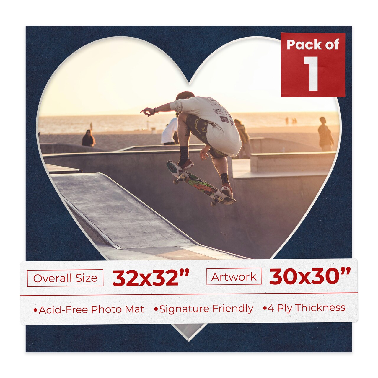 Navy Suede Mat Board for 32x32 Frames - Heart Opening for 30x30 Photos